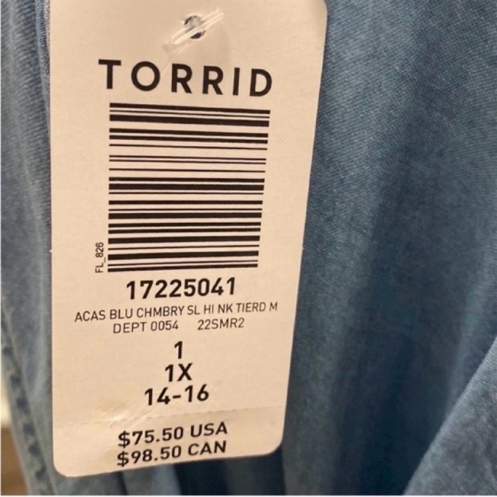💙 NWT! TORRID High Neck Tiered Mini Dress - Chambray Blue - Size 1X - Picture 7 of 7